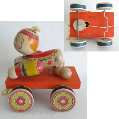 Yajiro Traditional Pull Toy Baby on Wagon